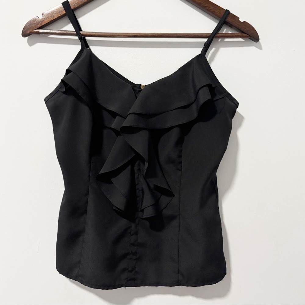 Miley Cyrus & Max Azria Ruffle Camisole Womens Size Medium Black Spaghetti Strap